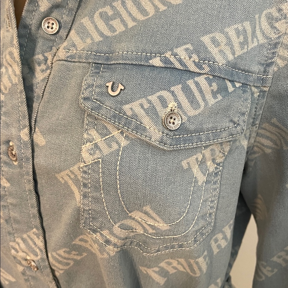 NWT True Religion Denim Logo Blue Shirt Dress - Picture 6 of 16